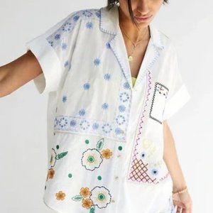 Anthropologie Pilcro - Embroidered Surf Button Down